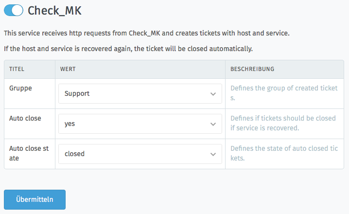 check_mk Integration in Zammad aktivieren