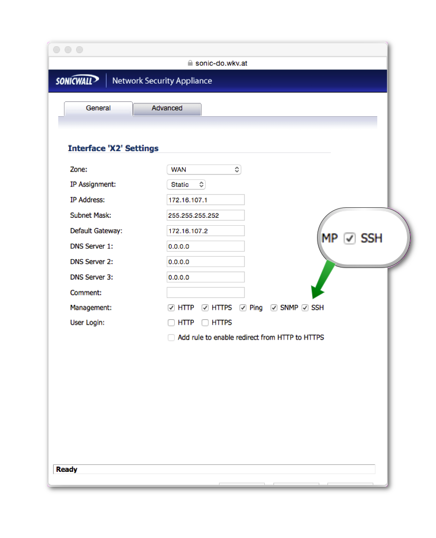 SonicWall Interface Einstellungen
